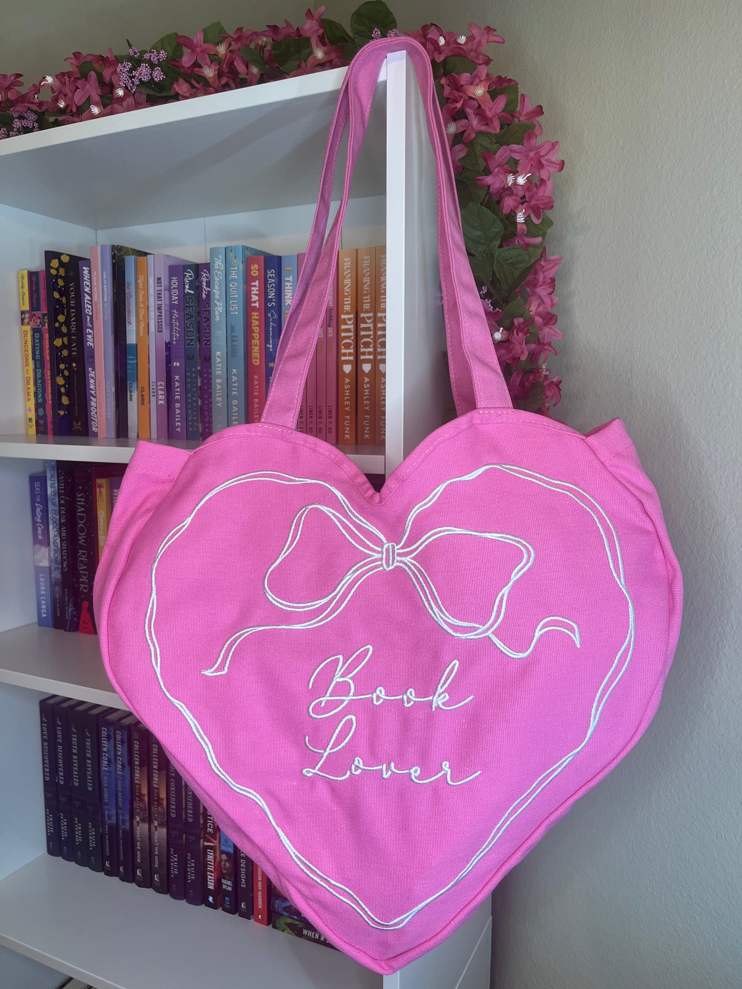Book Lover Heart Embroidered Tote Bag