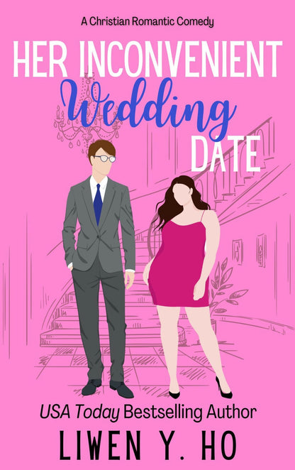 Book cover of 'Her Inconvenient Wedding Date' with a man and woman standing on a staircase.